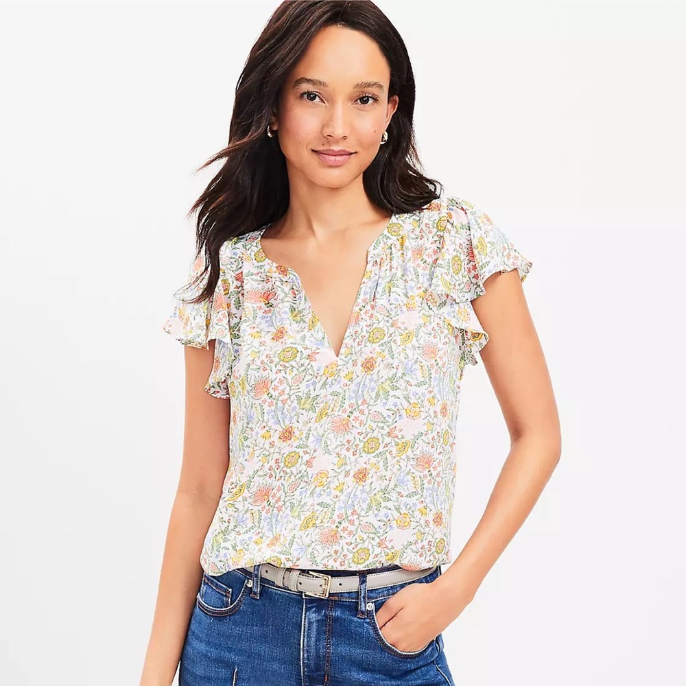 Floral Garden Flutter Sleeve Blouse from Loft
